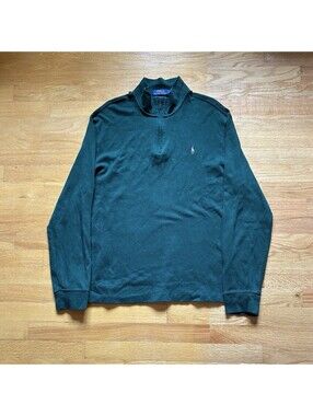 Polo Ralph Lauren Estate Rib Green Quarter-Zip Pullover Pony Men’s Large Classic